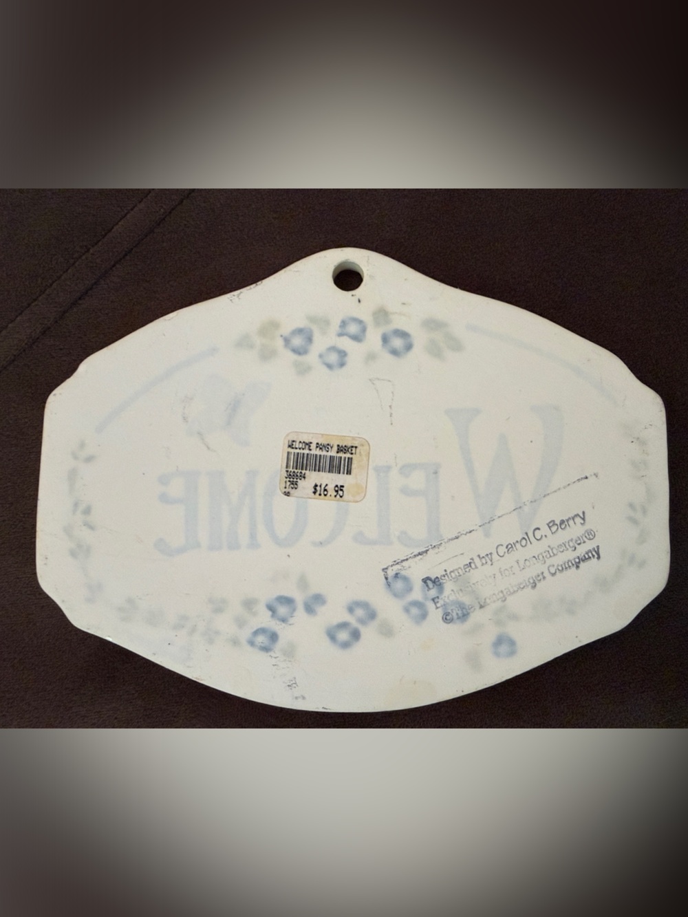 Longaberger ceramic Welcome Wall or Garden Plaque w/ Floral Basket and Butterfly - Picture 2 of 6